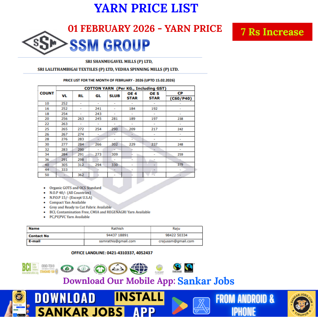 SSM Mill Yarn Price
